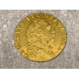 Antique 1793 George III 22ct yellow gold Guinea gold coin, which includes the “spade” shield