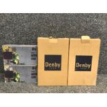 2 sets of Denby 1809 champagne flutes together with 2 boxes of calice adria vino sherry glasses