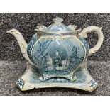 Victorian Chinoiserie teapot and matching tray. both dated 1894. (tray damage repaired)