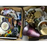 2 boxes of miscellaneous ornaments, clocks etc