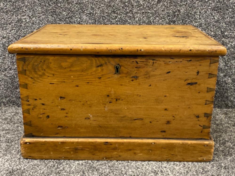 Vintage Pine storage box with twin brass handles - 42x30cm, Height 26cm