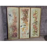 Vintage oak framed 3 way folding screen (3 panels need reattached) with hand painted canvas