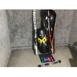 Two sets of skies one in carry bag together with everlast strike bag , pull up bar etc