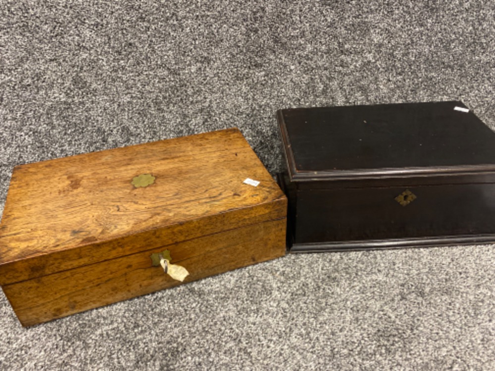 Vintage Oak writing box with key plus a mahogany jewellery box