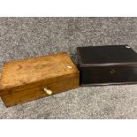 Vintage Oak writing box with key plus a mahogany jewellery box