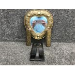 Brass wall hanging heart shaped brush and mirror set plus one other brush and mirror set