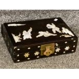 Vintage mahogany jewellery box with inlaid mother of Pearl Asian scene