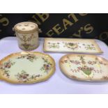 Crown Devon fielding lidded biscuit barrel with matching trinket tray crown ducal trinket tray etc