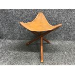 1970s leather seated tripod campaign stool