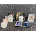 2 Royal Doulton collectors plates and a box of Royal Doulton picture frames (2x wedgwood)