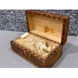 WWI or WWII period wooden promises box, containing small scrolls of various biblical quotations