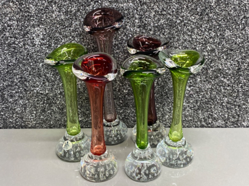 Total of 6 1970s Aseda Glasbruk “Sweden” Jack in the pulpit vases - multiple colours