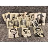 45 postcards/photographs of movie stars some signed including Bing Crosby, Tommy Steele, Marlon