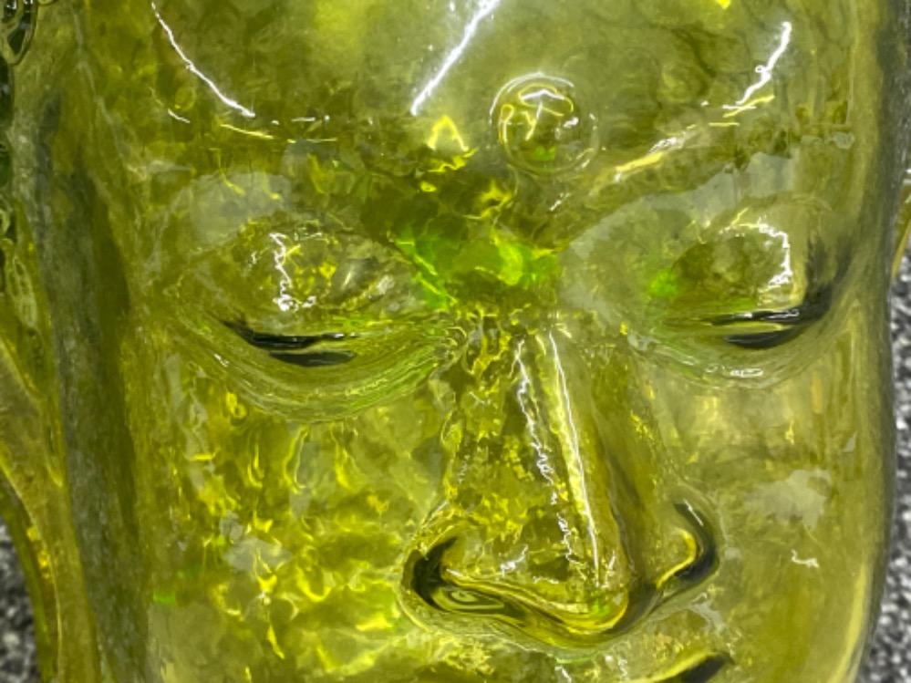 Vintage lime tinted all glass Buddha’s head, H30cm - Image 2 of 3