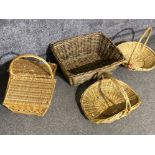 4x vintage wicker basket including pic-nic & laundry basket