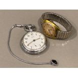 Vintage metal Smiths Pocket watch & chain together with a Sekonda 17 Jewel calendar wristwatch