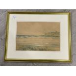 Gilt framed watercolour titled “Old Tynemouth” By famous local artist Victor Noble Rainbird, 37x25cm