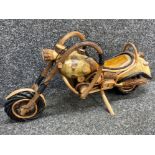 Large Wicker & hand carved wooden motorbike ornament, L54cm