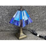 Contemporary table lamp with bronze effect base & Tiffany style coloured glass shade