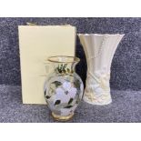Lenox hand painted floral patterned glass vase together with a large Lenox “treasures of the sea