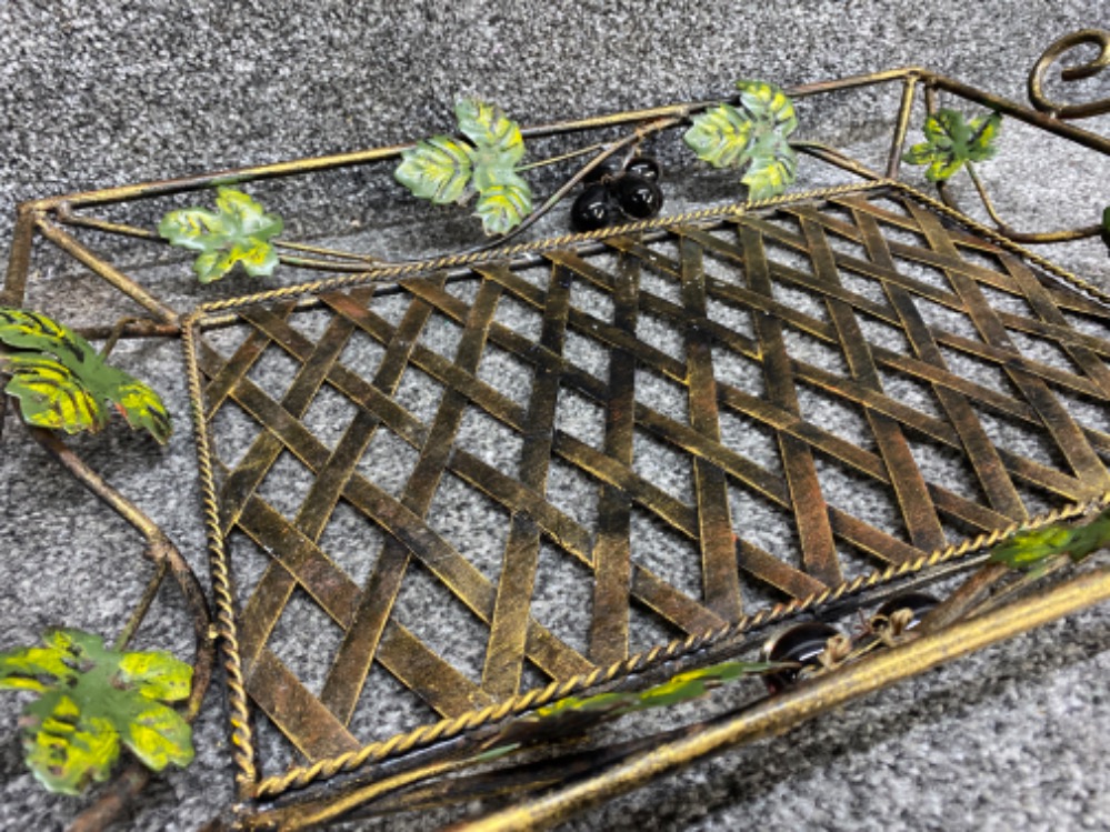 Large metal “brass effect” twin handled tray with glass grapes decoration - 52x33.5cm - Image 2 of 2