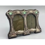 A silver and enamel Tiffany style easel back double picture frame