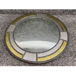 Vintage circular leaded glass mirror, with gilt & silver effect frame, 42cm diameter