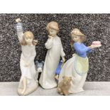 3x Nao by Lladro figurines - 2x girls with dogs & 1 with doll