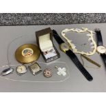 Mixed lot of costume jewellery, wristwatches and vintage compact etc