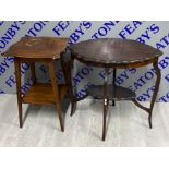 2 mahogany 2 tier occasional tables, (oval & square topped)