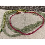 Ruby Gemstone single row beaded necklace - 47cm In length together with a green beaded necklace