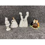 3 figurines includes Royal Doulton, Coalport and a Border fine artists dog,cat,house cruet