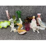 Mixed lot of glassware & ornaments including Beswick horses, Royal Worcester girl figure etc