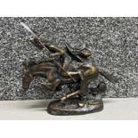 Bronzed Indian warrior on horse, signed on base