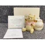 Lenox fine ivory China “Disney 2001 collection, Pooh’s smackeral of honey” lidded pot, with original