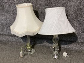Pair of contemporary table lamps - crystal effect etc, both with original cream shades