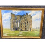 Gilt framed watercolour painting of Tynemouth Priory, signed & dated by the artist bottom right T.