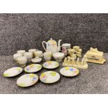 Tray of pottery including 6 Taylor and Kent playes, coffee set with coffee pot together with