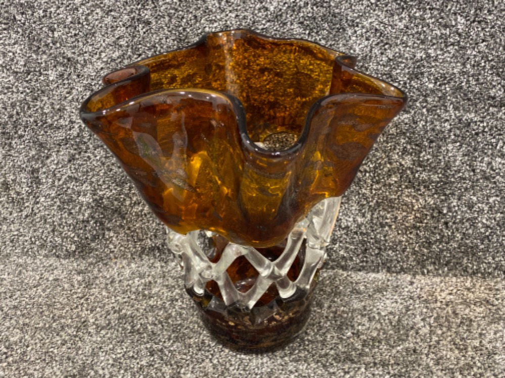 Vase plus candle stand in amber and clear glass - Image 2 of 3
