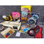 Box lot of miscellaneous toys & accessories including Sindy hostess trolley, Pin Ball game & butt-