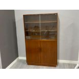 Mid century teak highboard bookcase with glass sliding doors & bellow cupboard, 106x32.5cm, H173cm