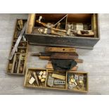 Large tool box containing a large quantity of vintage hand tools “multiple sections”