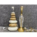 2x table lamps - including contemporary pebble lamp & glass with brass effect base