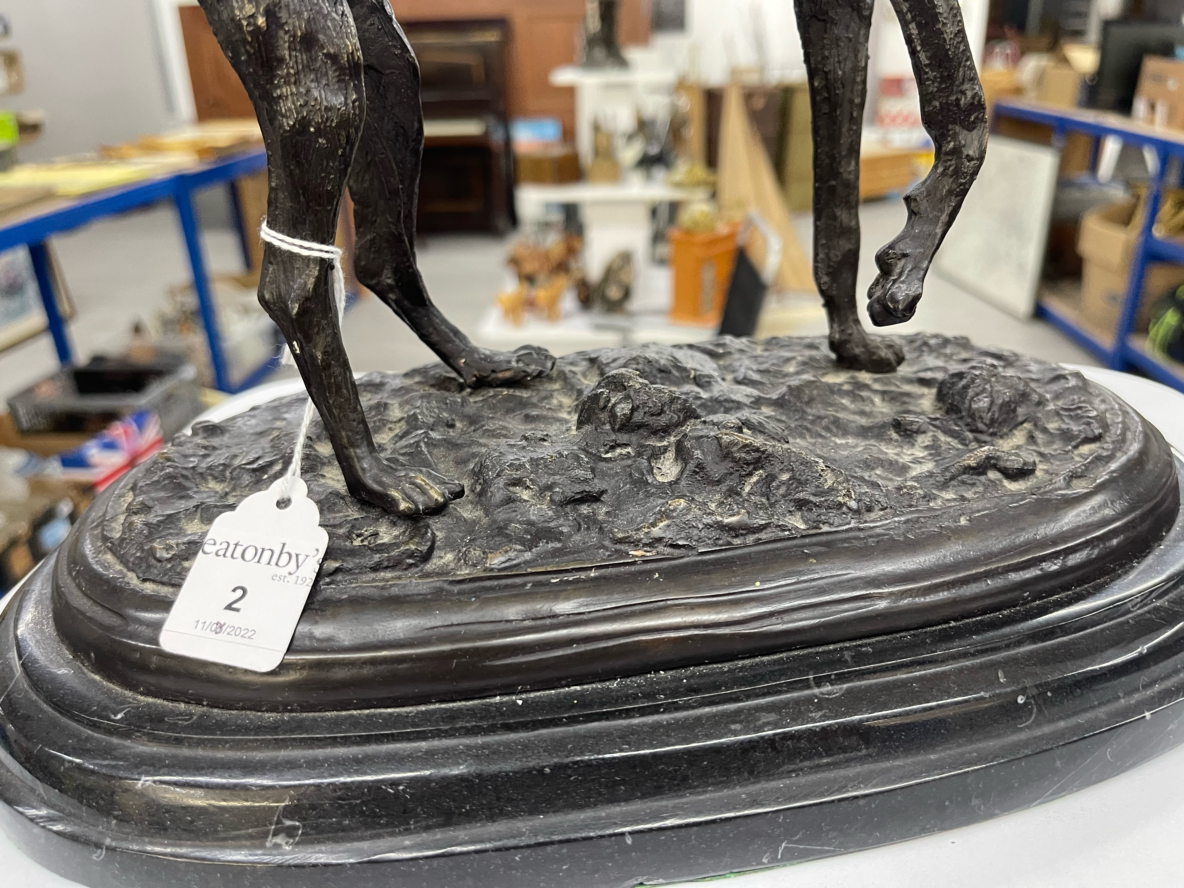 Bronze model of Greyhound on a black marble base England, signed MENE to back, Height 30cm x Width - Image 3 of 3