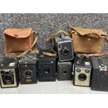 7x vintage Brownie cameras includes Kodak & Ensign, (4 with original cases)