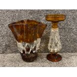 Vase plus candle stand in amber and clear glass