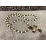 Mother of Pearl cross pendant with a freshwater Pearl & mother of Pearl beaded necklace