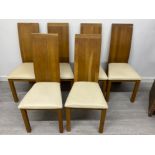 Set of 6 contemporary hardwood & cream seated dinning chairs