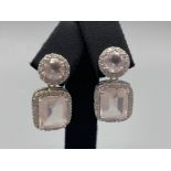 A pair of silver cz and rose quartz drop earrings, 7.8g