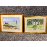 Pair of framed watercolour paintings both signed by the same artist G.H.Foster - Lindisfarne &